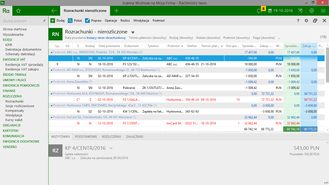 program rachmistrz nexo interfejs