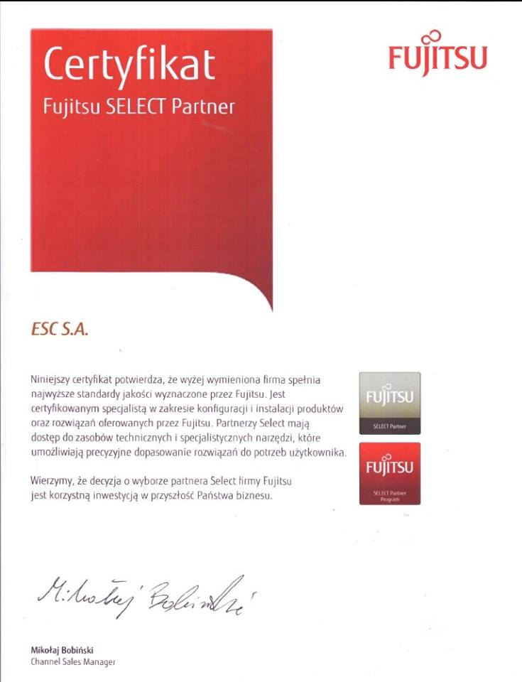 certyfikat fujitsu select partner 